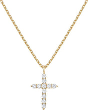Load image into Gallery viewer, American-Made 14K Gold Cross Necklace with Adjustable Chain &amp; Stunning Zirconia