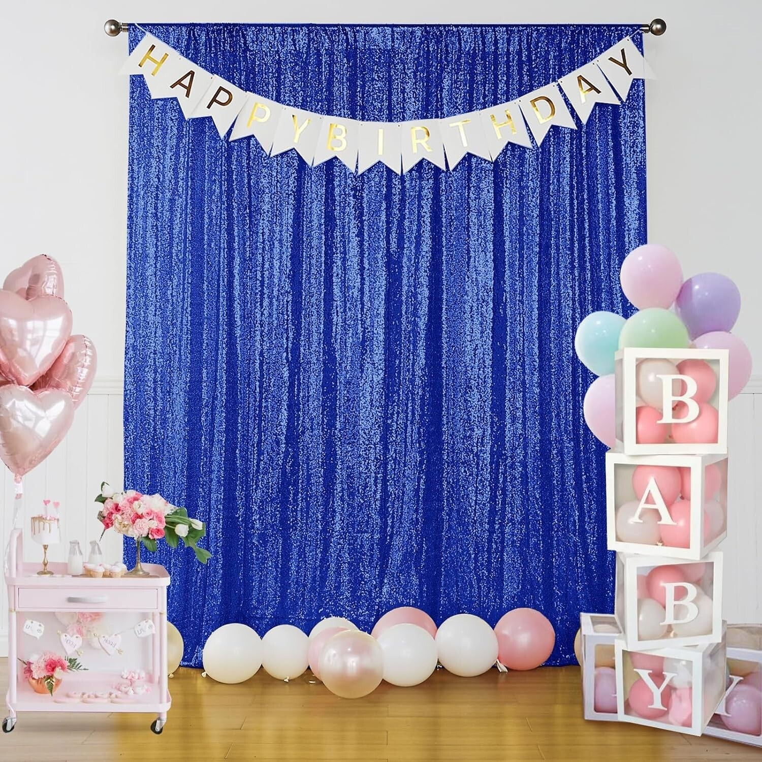 Elegant 4-Piece Navy Sequin Photography Backdrop - 2FT x 8FT Perfect for Parties