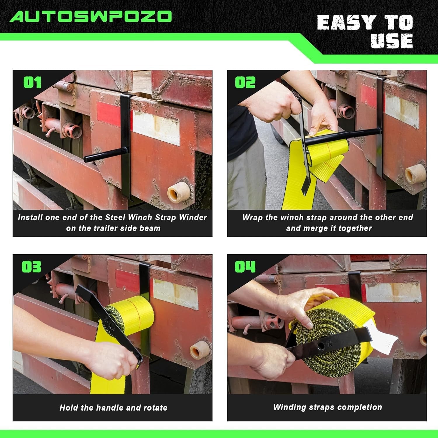 Efficient Roll-Up Winch Straps – 2 Pack for Trailers and Vans, Up to 4" Wide