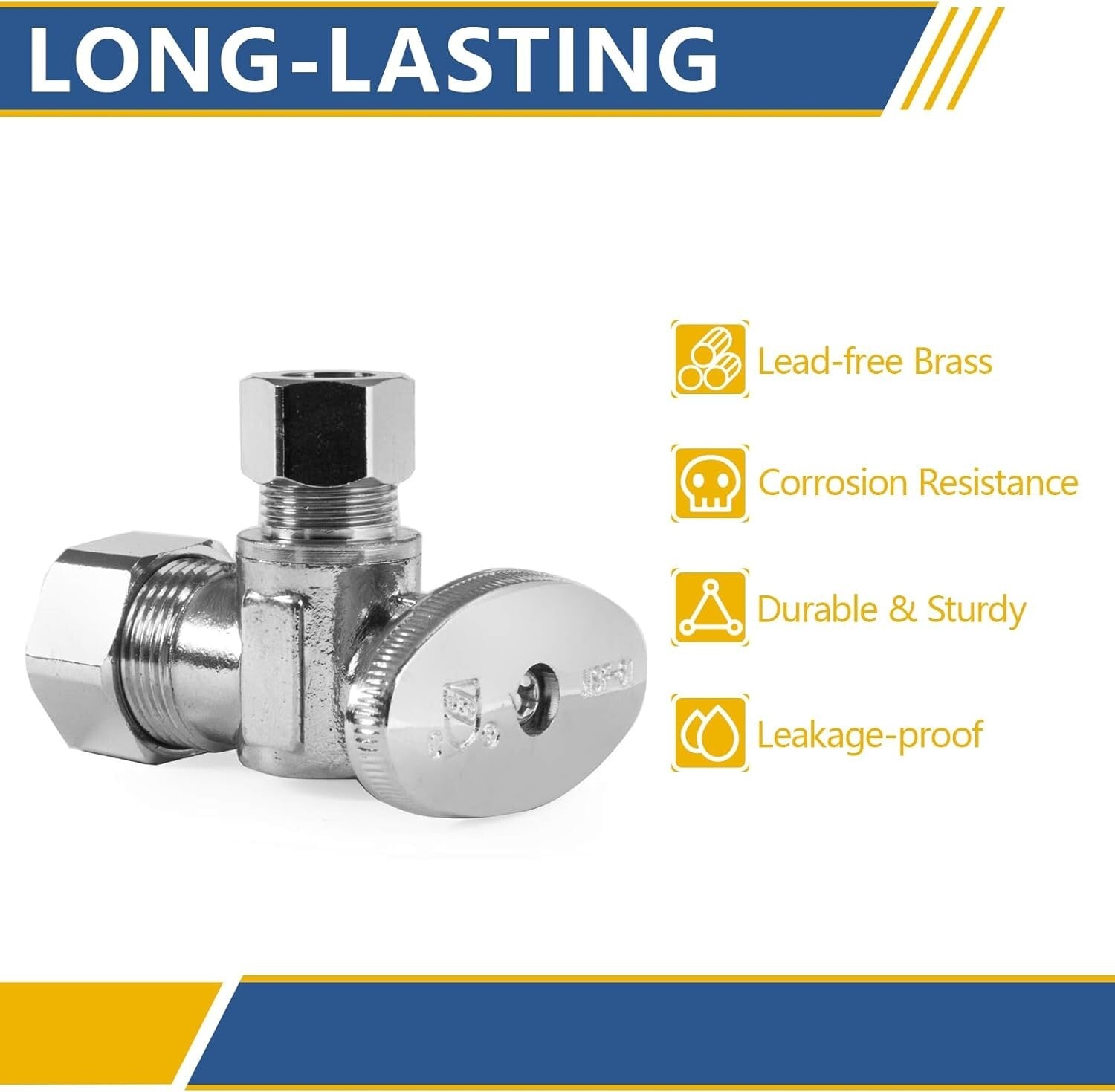 10 Pack 1/4 Turn Angle Stop Valves - Corrosion-Resistant Brass Plumbing Solution