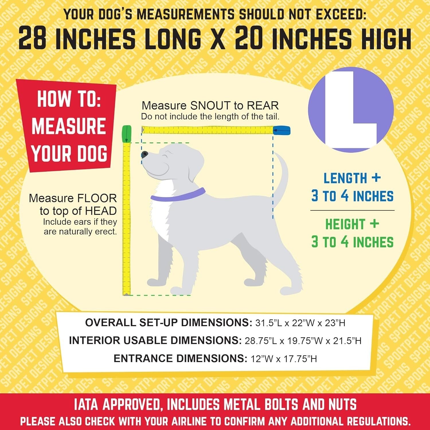 Durable Large Gray Dog Crate with Wheels - IATA Approved Travel Kennel