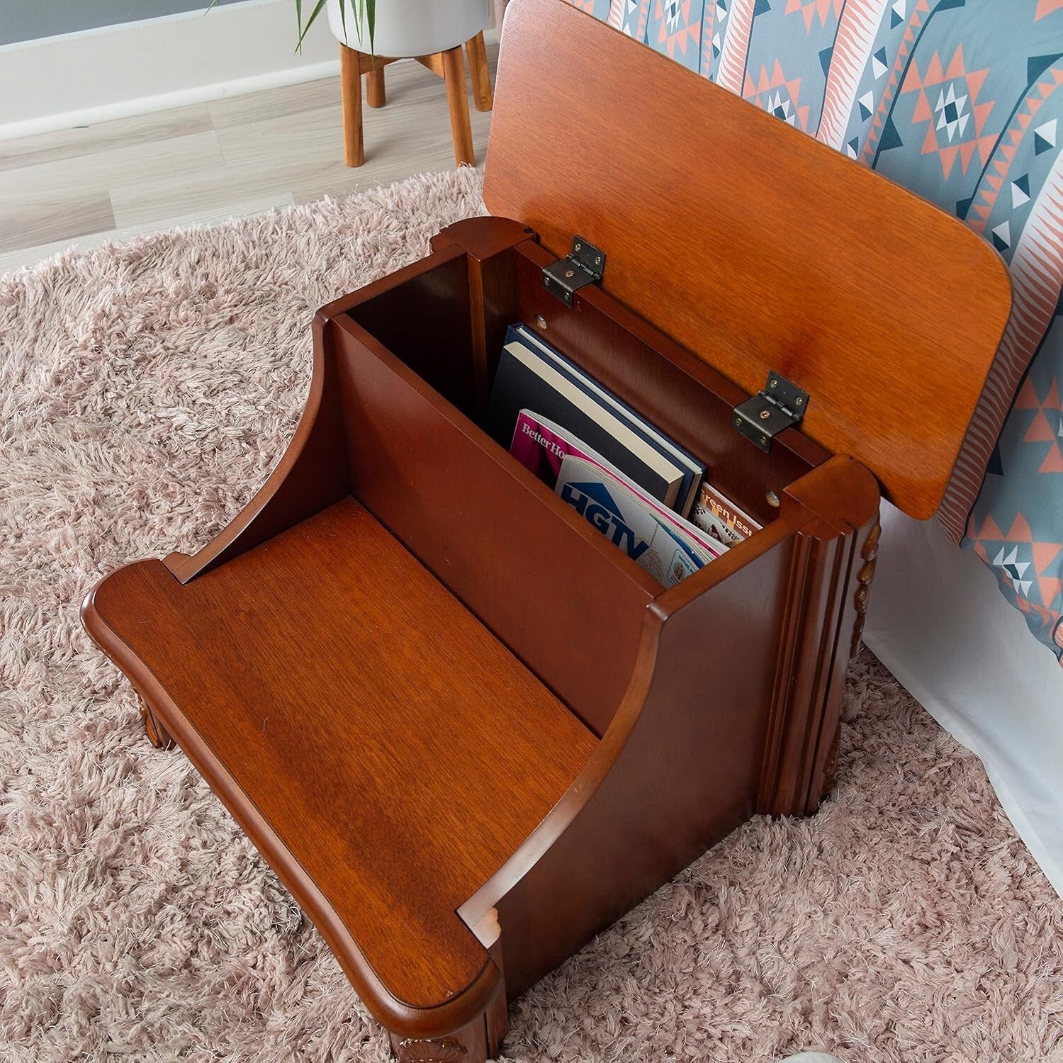 Compact Woodbury Mahogany Step Stool with Hidden Storage - Bedroom Elegance