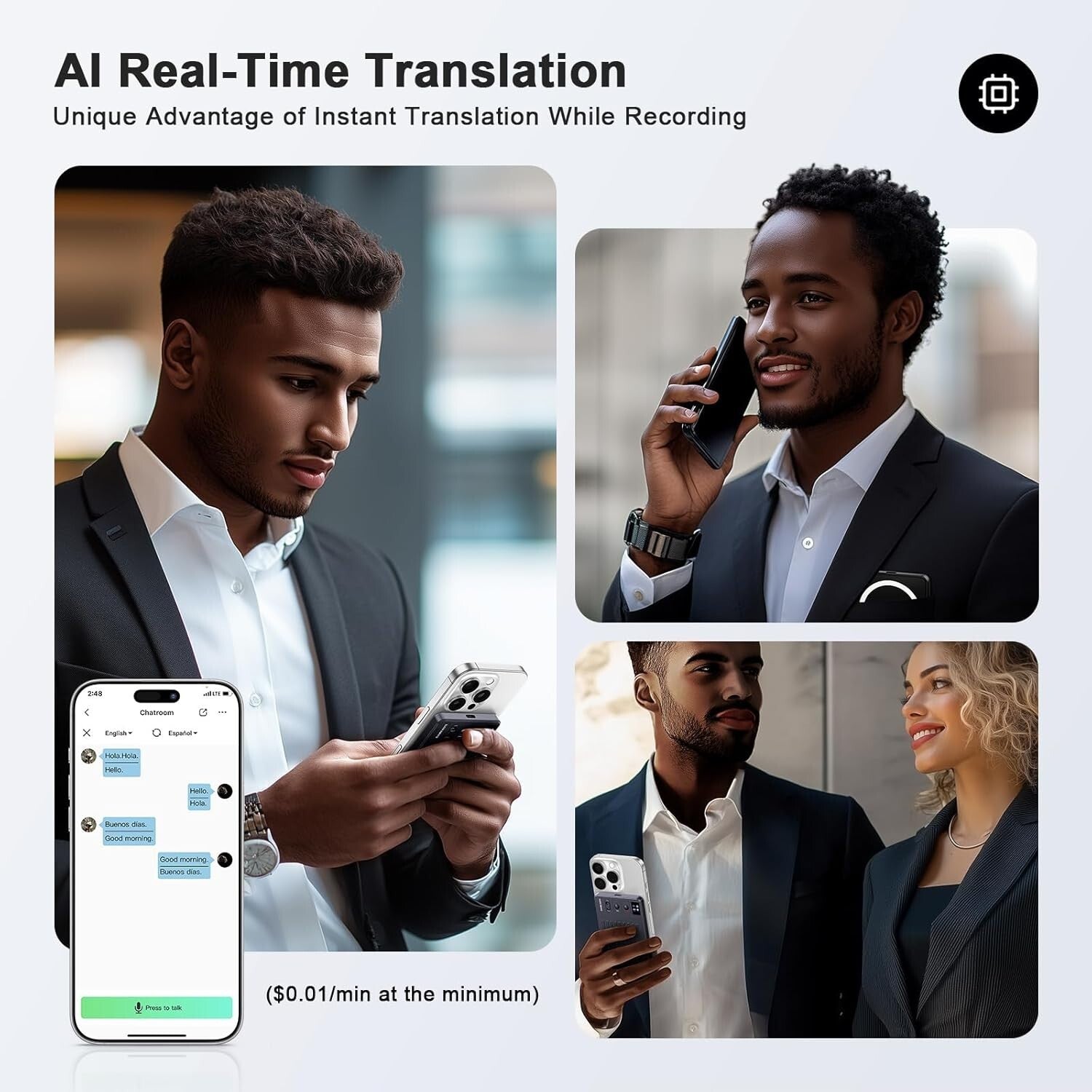 AI Voice Recorder with 121 Languages Translation & 64GB for Meetings & Lectures