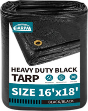 Load image into Gallery viewer, Durable 16x18 Feet Black Tarpaulin for Ultimate UV &amp; Snow Protection Outdoors