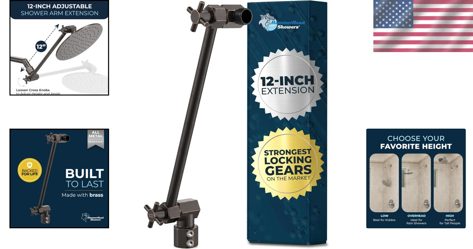 Elevate Your Shower Experience: 12-Inch Solid Brass Extension Arm in Bronze