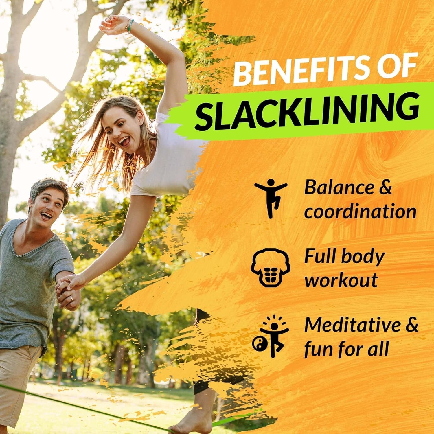 52ft Beginner-Friendly Slackline Kit with Training Line & Tree Protectors