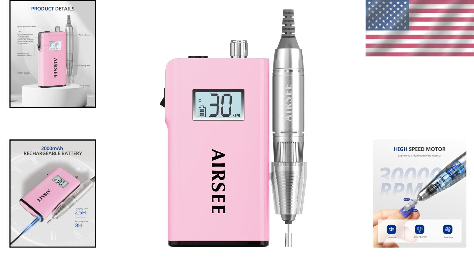 Versatile Nail Drill Machine - Cordless & Adjustable RPM for Precision Nail Care