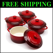 Load image into Gallery viewer, Set of 4 Individual Mini Cocottes, 12 oz - Dishwasher Safe with Rustic Charm
