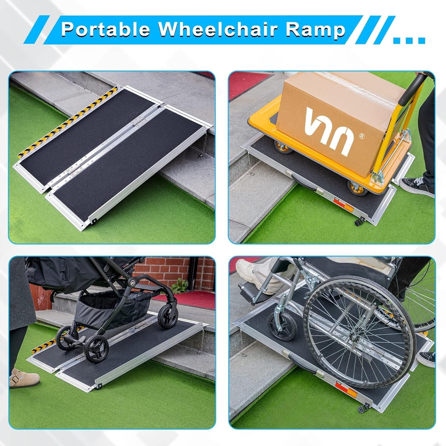 Heavy-Duty 3FT Folding Wheelchair Ramp with Safety Baffles for Disabled Access