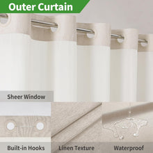Load image into Gallery viewer, Luxury Linen Textured Waterproof Shower Curtain with Snap-in Liner Set, Cream