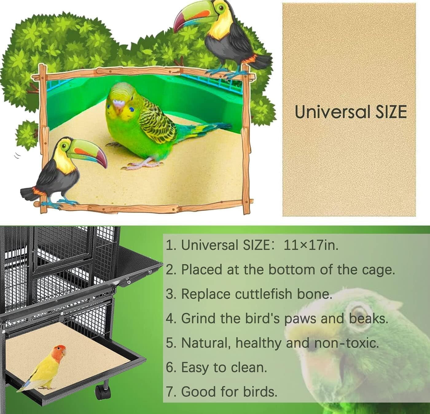 Extra Large 100PCS Bird Cage Paper Liners - Natural Sea Sand for Healthier Birds