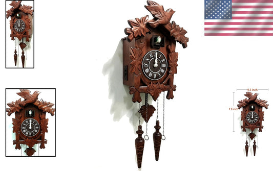 Authentic Hand-Carved Wooden Cuckoo Clock - Night Mode & Adjustable Volume