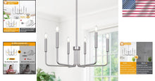 Load image into Gallery viewer, Adjustable Height 6-Light Brushed Nickel Chandelier - Modern Farmhouse Style