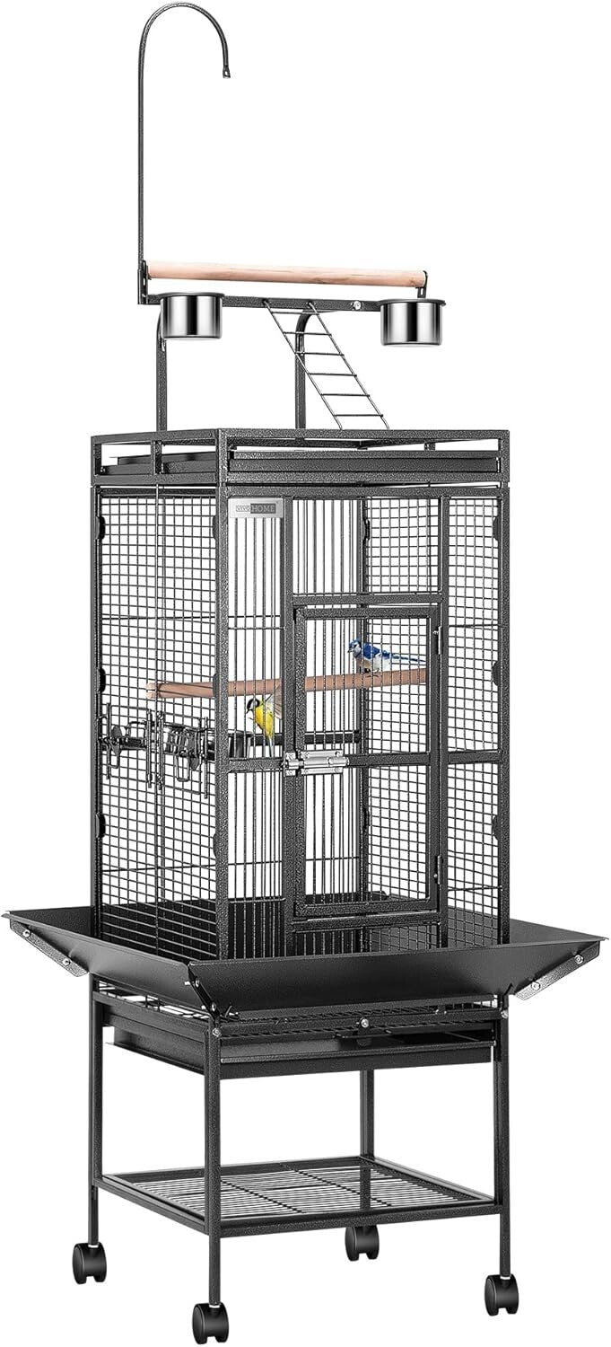 Elegant Black Bird Cage with Play Top - Ideal for African Grey, Macaws, and More