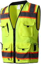 Load image into Gallery viewer, Professional Class 2 Safety Vest with Reflective Strips and 12 Tactical Pockets