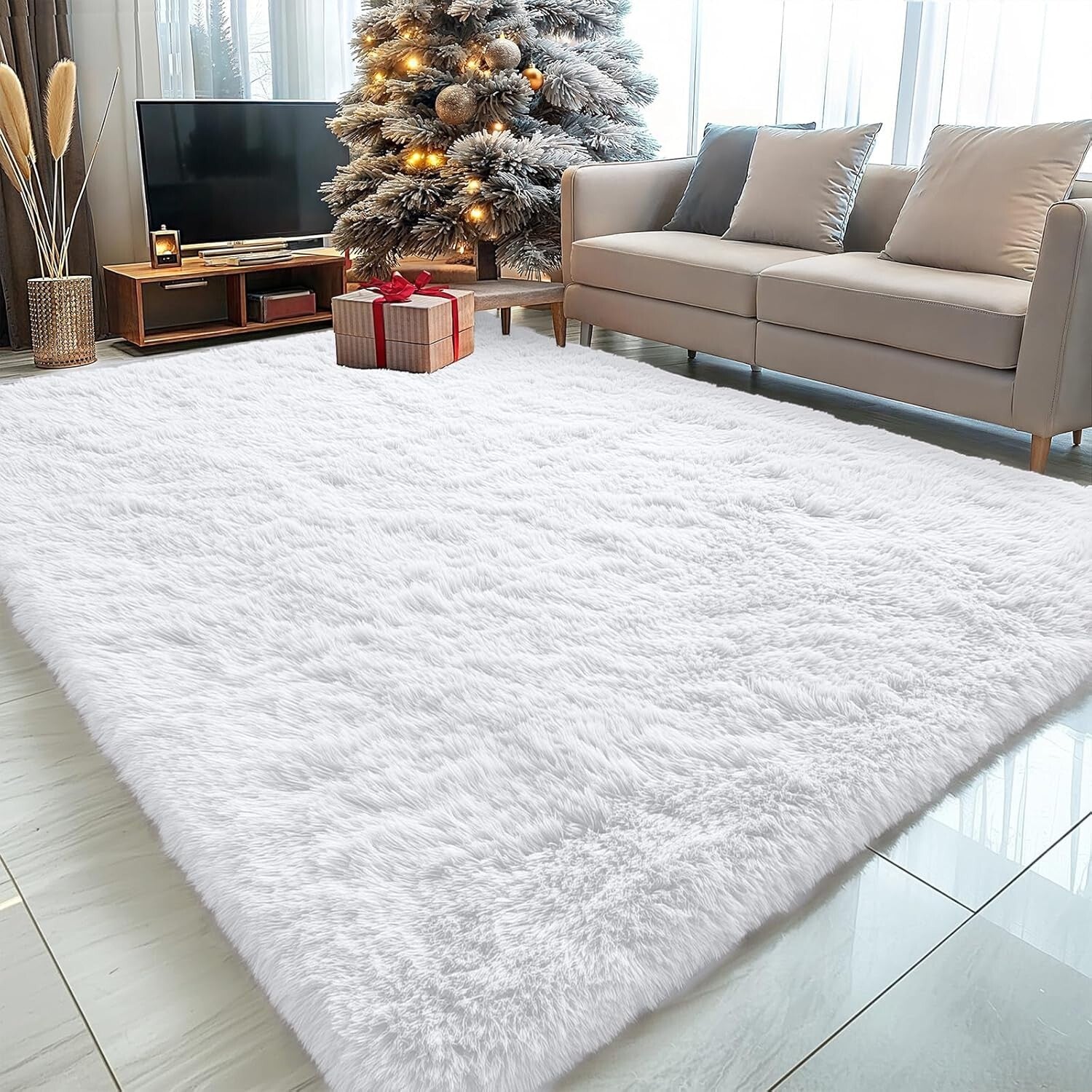 5x8 Machine Washable Soft Shag Area Rug - Cozy White Carpet for Home Decor