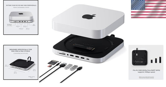 6-in-1 Mac Mini Hub & Stand: High-Speed SSD Enclosure & USB C Docking Station