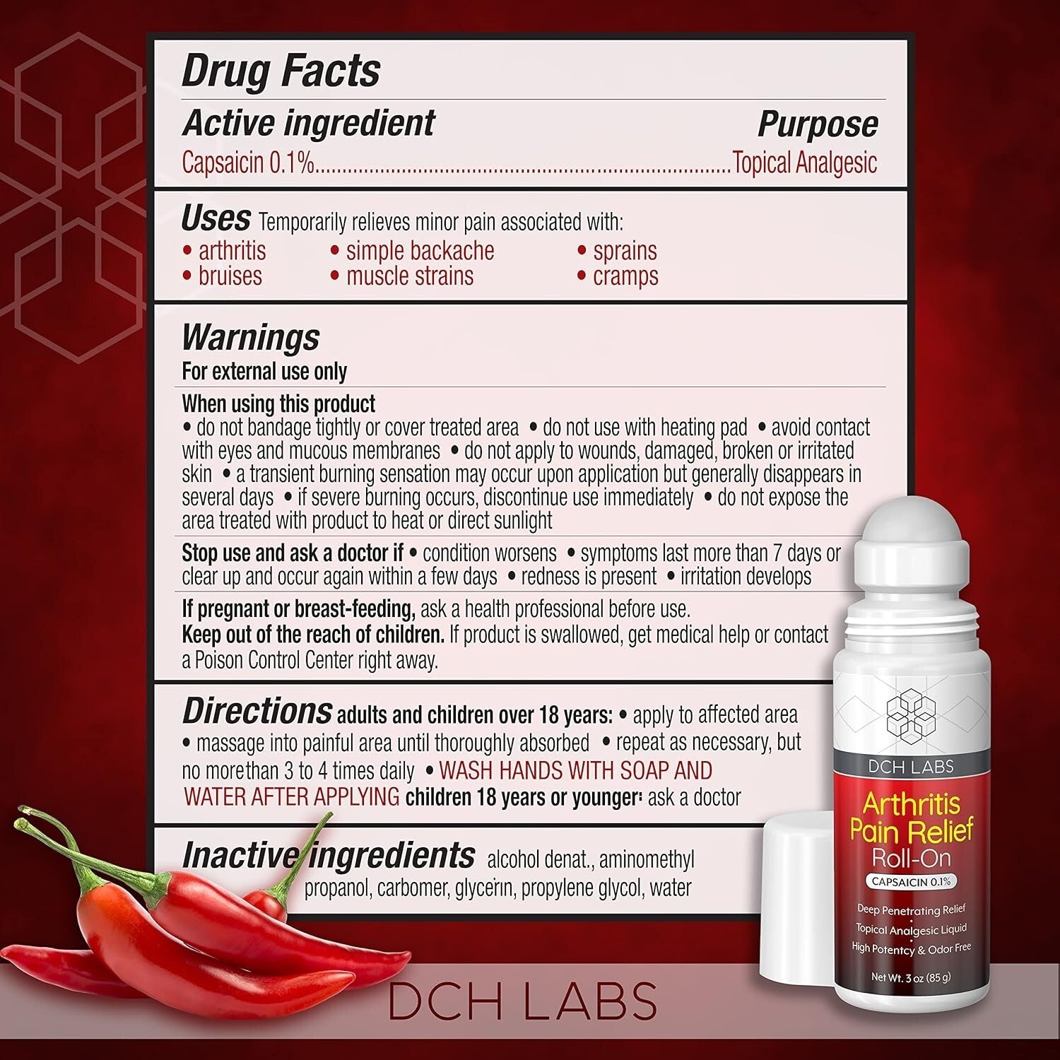 Mess-Free Capsaicin Roll-On for Deep Pain Relief: Arthritis & Joint Care, 3-Pack