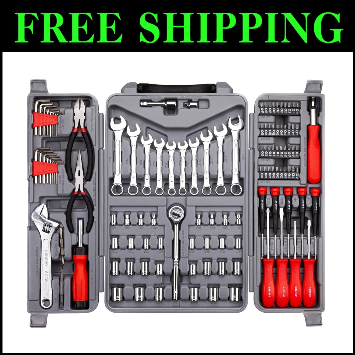Heat-Treated 123-Piece Tool Set in Red - Perfect for DIY Projects and Repairs