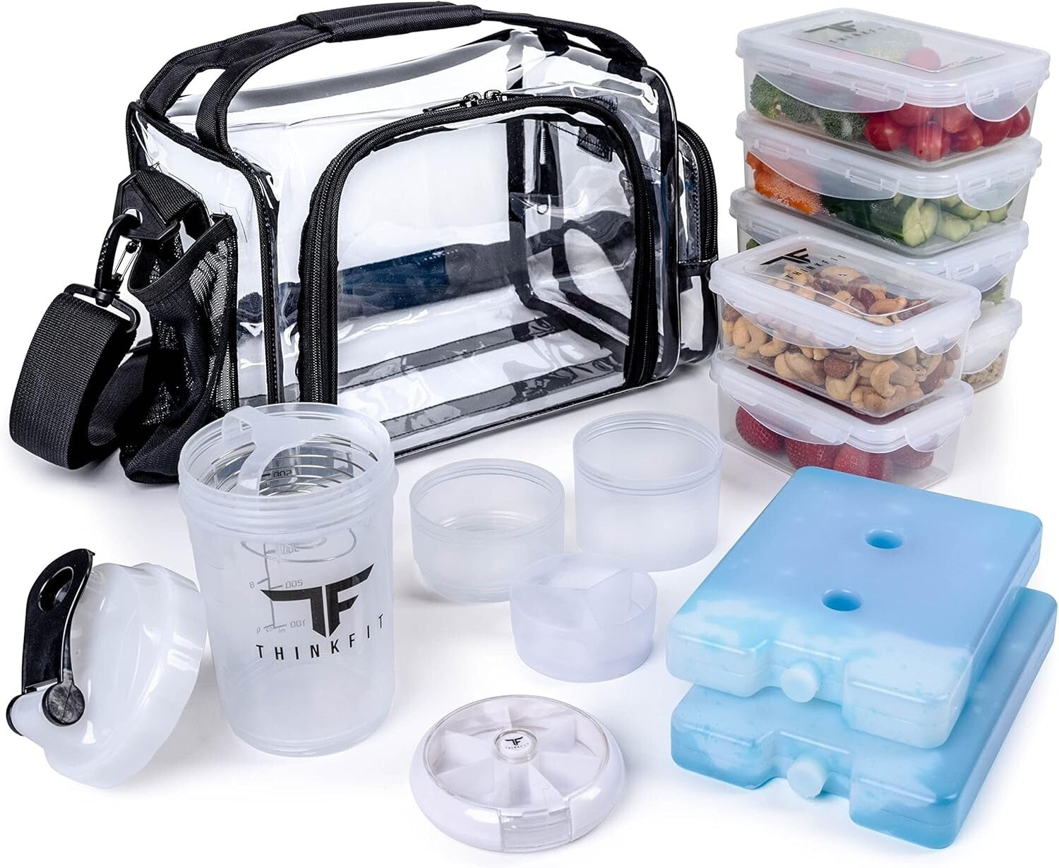 Clear Lunch Bag with 6 BPA-Free Meal Prep Containers - Microwave & Freezer Safe