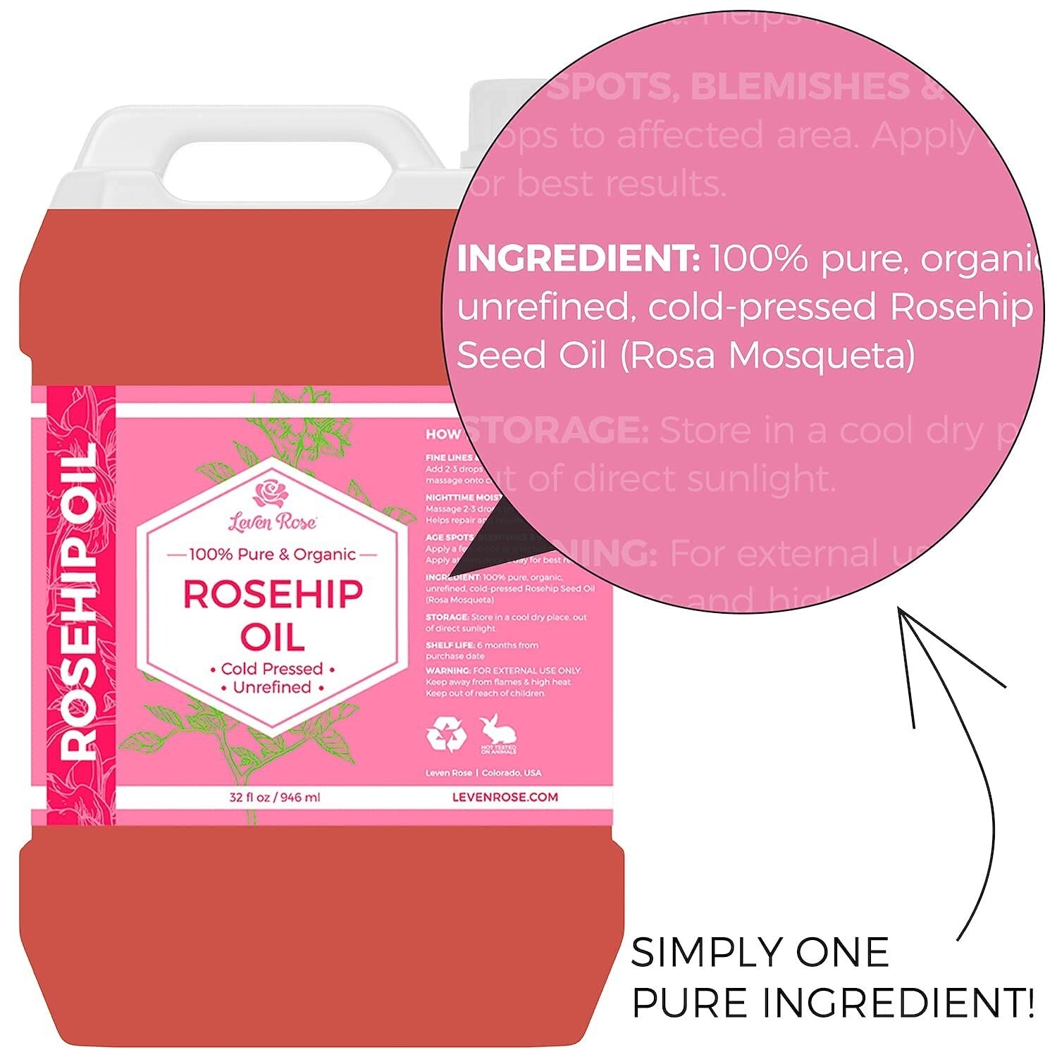 32oz Anti-Aging Rosehip Seed Oil - Nourishing Moisturizer for Skin & Hair