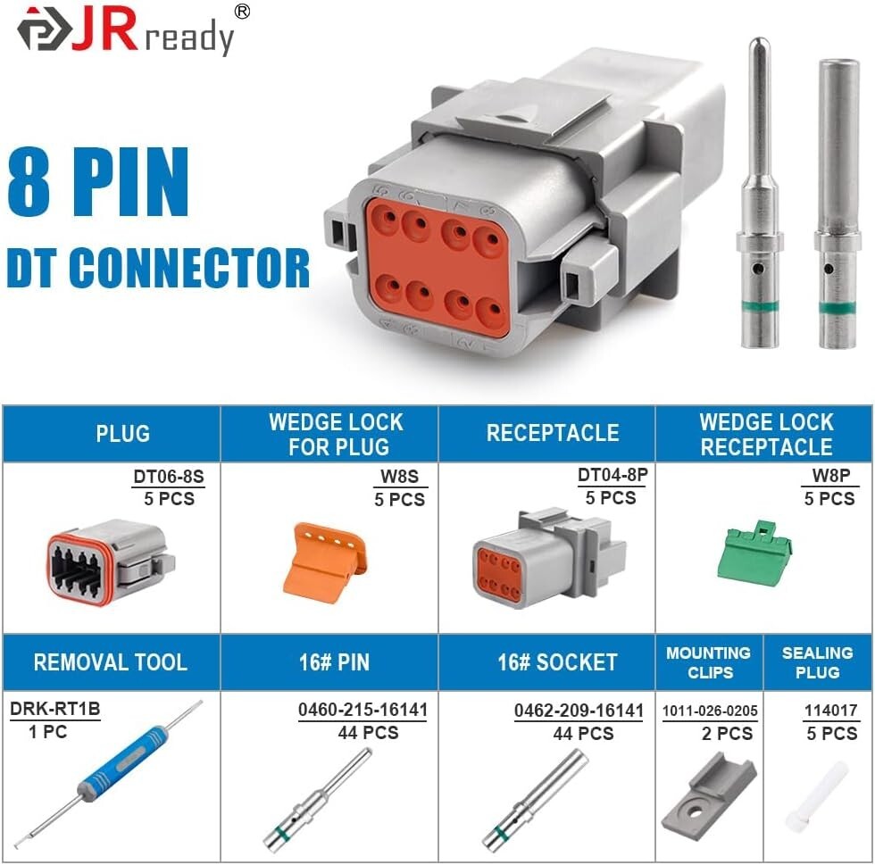 Deutsch DT 8-Pin Waterproof Connector Kit - 5 Sets & Removal Tool Included