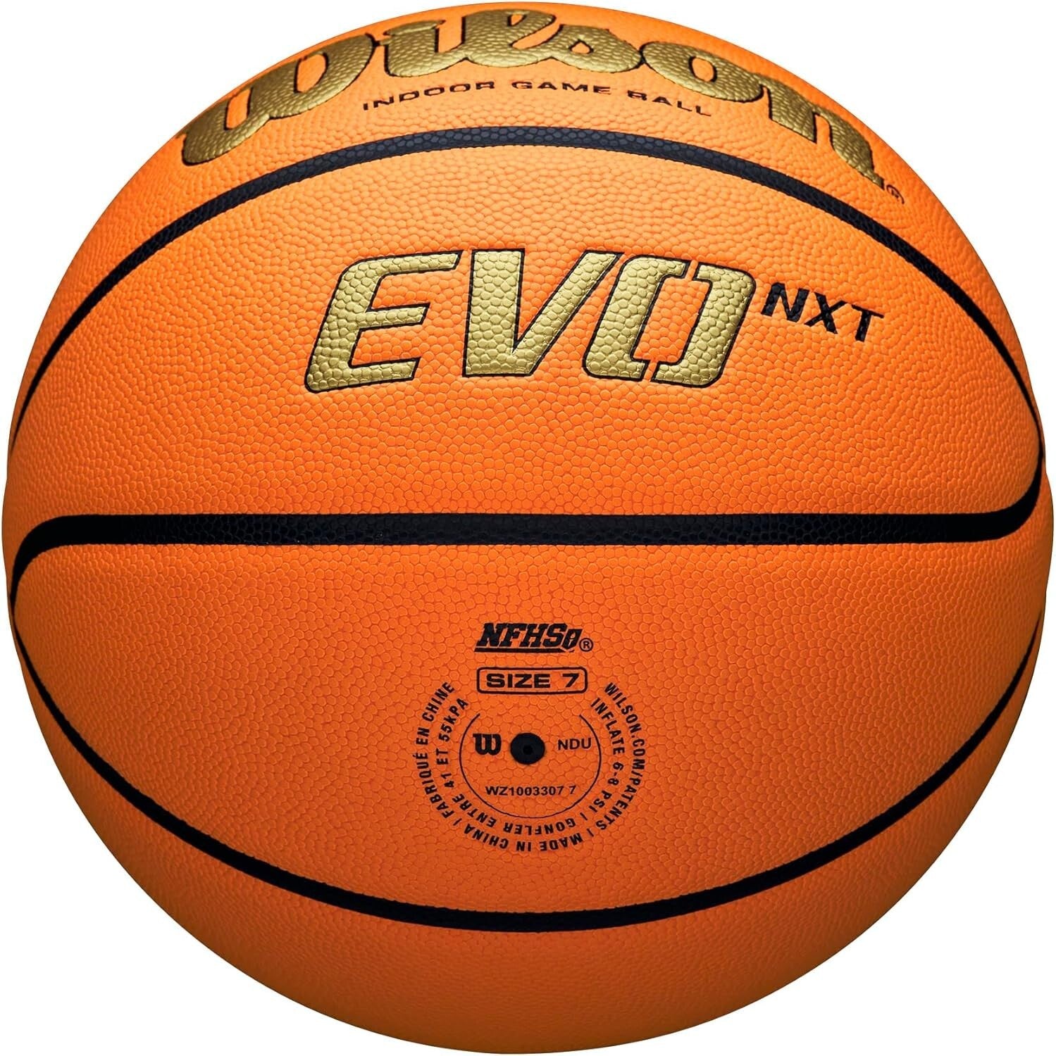 Elite NCAA Indoor Game Basketball - Size 7, Moisture-Managed Grip, Gold/Orange