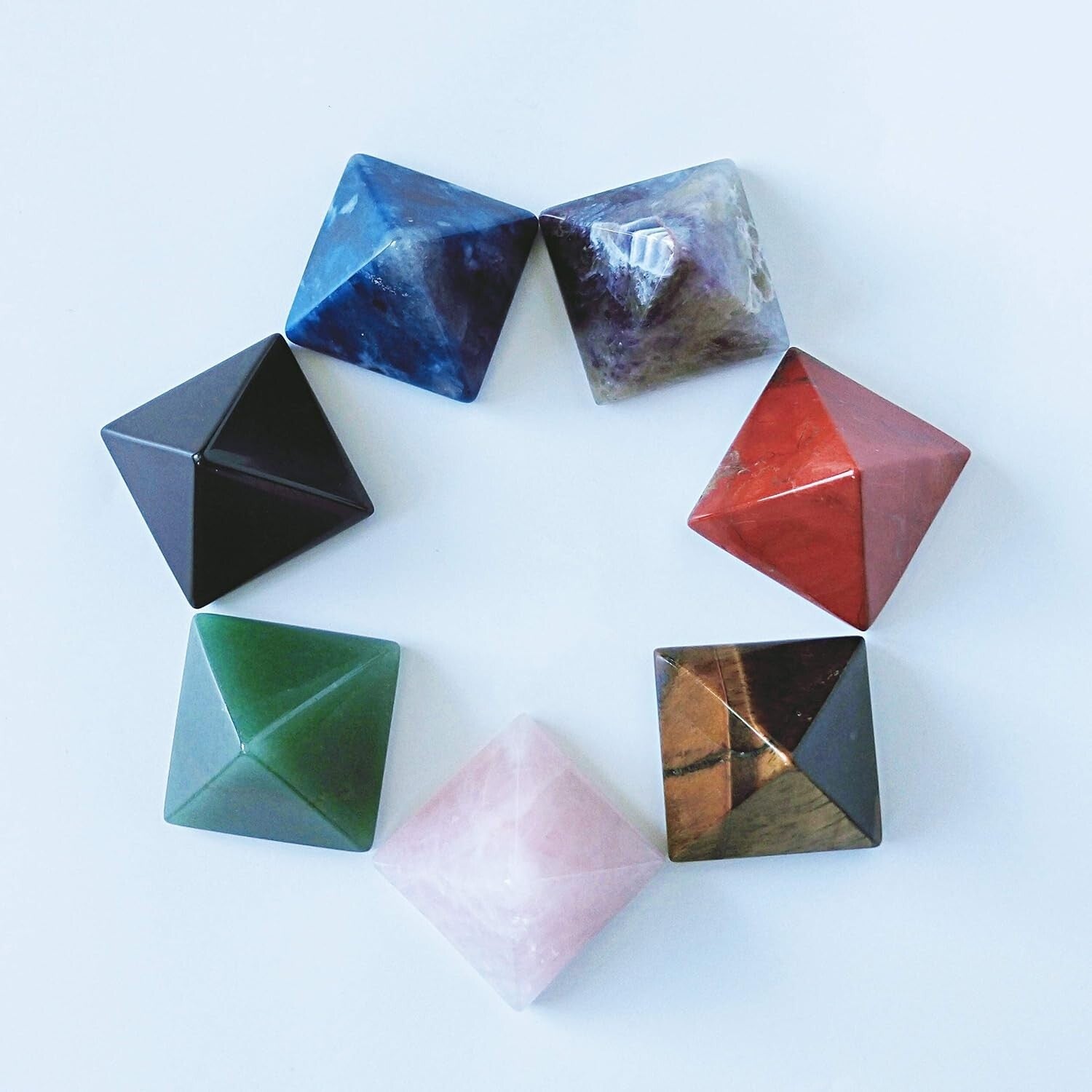 Natural Chakra Healing Crystal Pyramids Set - Seven Handcrafted Pieces - 1.5 in