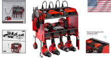 Load image into Gallery viewer, Dual-Tier Power Tool Storage Shelf w/ Surge Protector &amp; Built-in Battery Holder