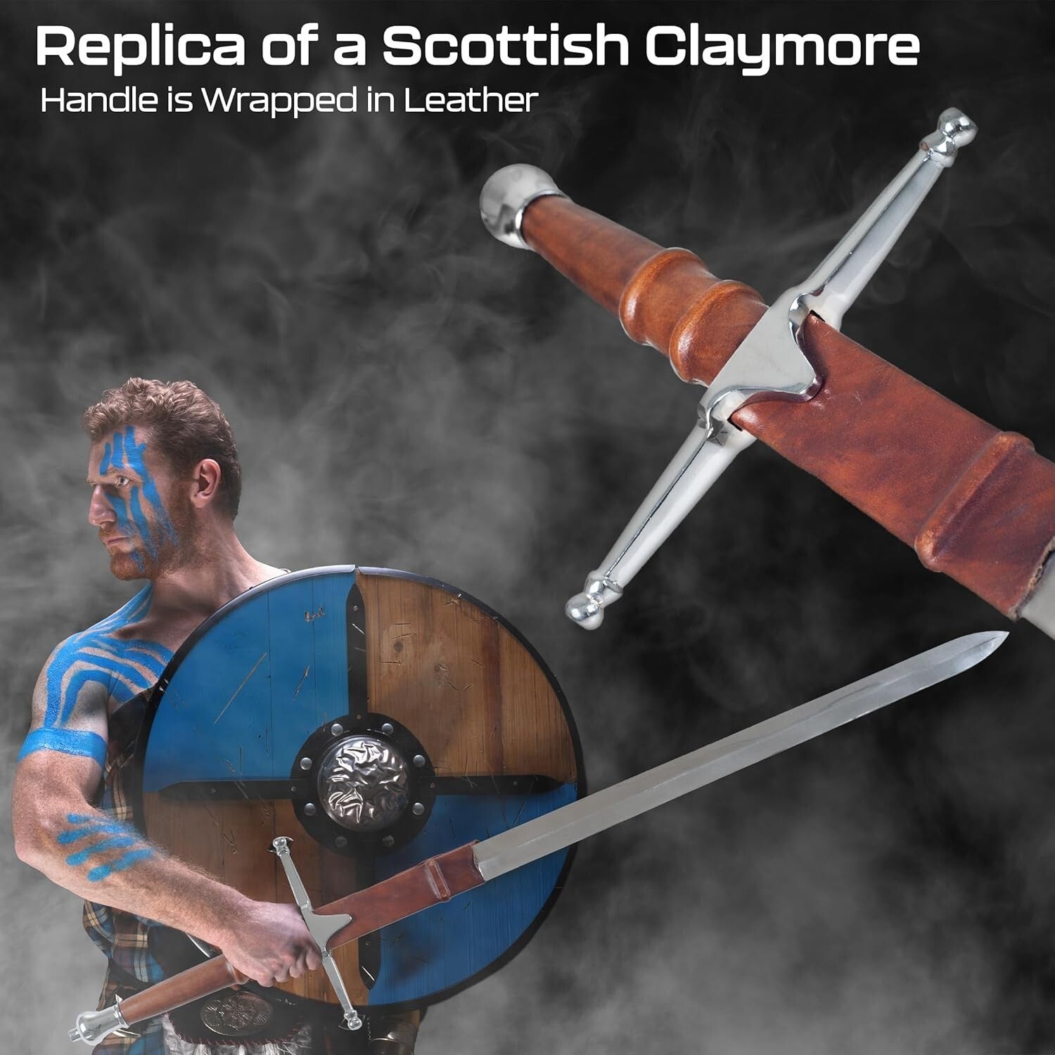 Stainless Steel Braveheart Sword with Leather Sheath - Perfect for Cosplay