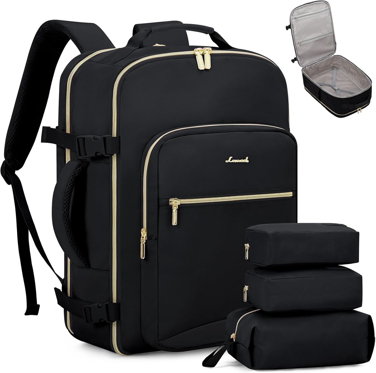 Black Business Weekender Backpack with 18 Inch Laptop & Organizational Cubes