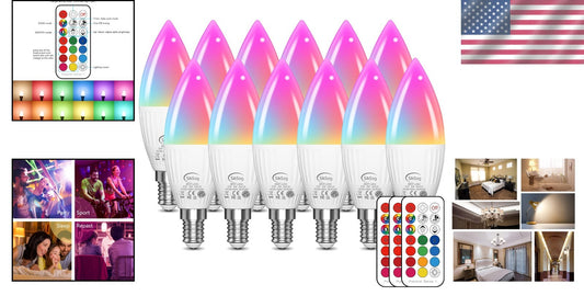 12-Pack Color Changing E12 LED Candelabra Bulbs with Remote Control - 560 Lumens