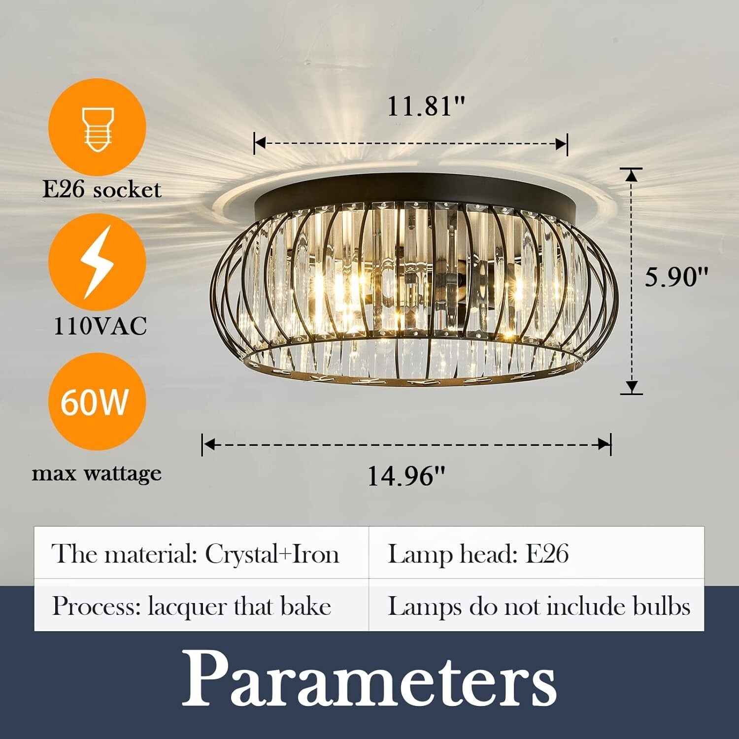Elegant Indoor Crystal Flush Mount Light – Perfect for Hallways and Living Rooms