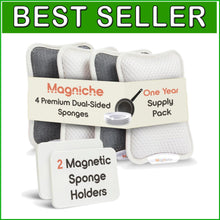 Load image into Gallery viewer, 3-in-1 Magnetic Sponge Holder &amp; Dual-Sided Dish Sponges - Kitchen Cleaner Set