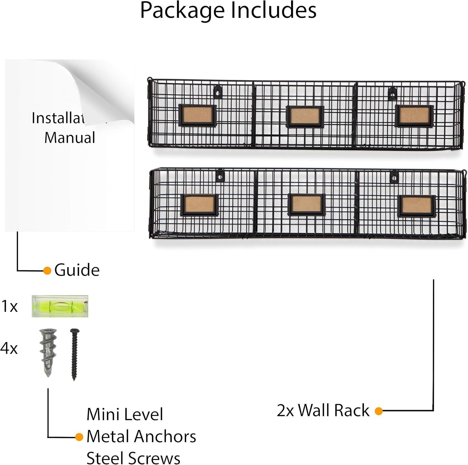 Charming Black Metal Wall Rack Organizer for Papers and Magazines - Set of 2