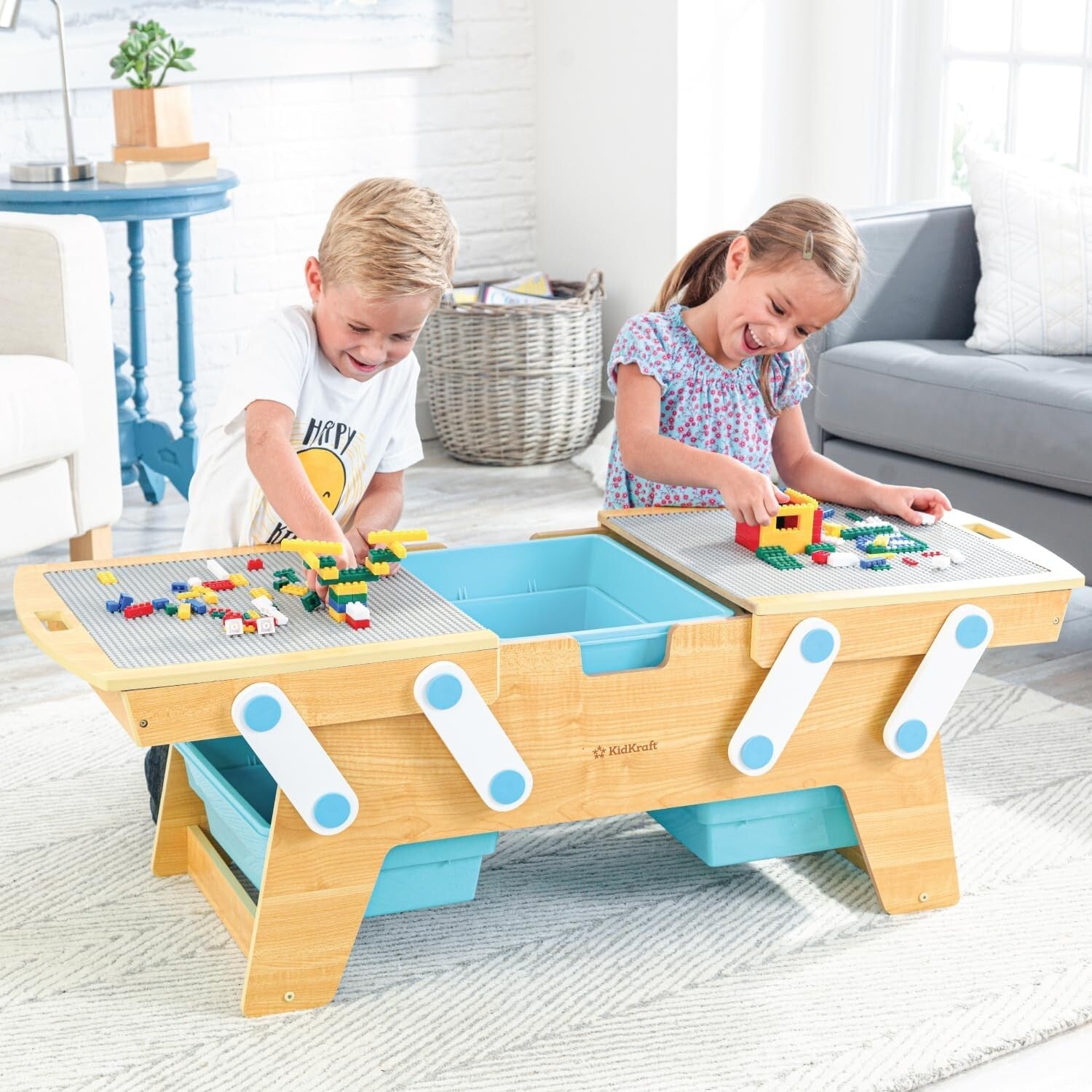 Durable Building Bricks Storage Table with Three Bins - Versatile Play Space