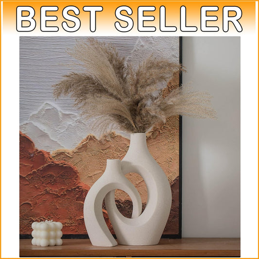 Elegant XL Handmade Beige Ceramic Vases Set - Perfect for Stylish Centerpieces