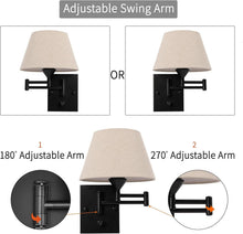 Load image into Gallery viewer, Elegant Plug-In Wall Sconce Set of 2 with Adjustable Swing Arm &amp; Fabric Shade