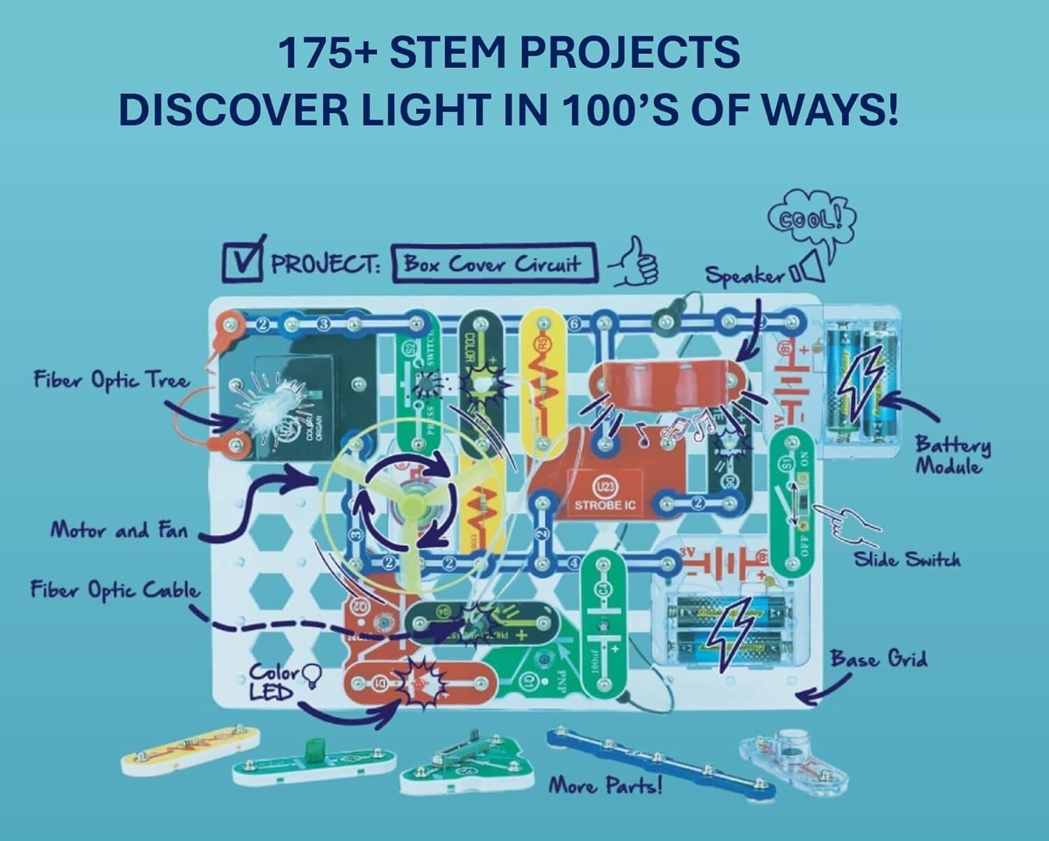 Award-Winning Light Electronics Kit | Easy STEM Fun with 55 Colorful Parts
