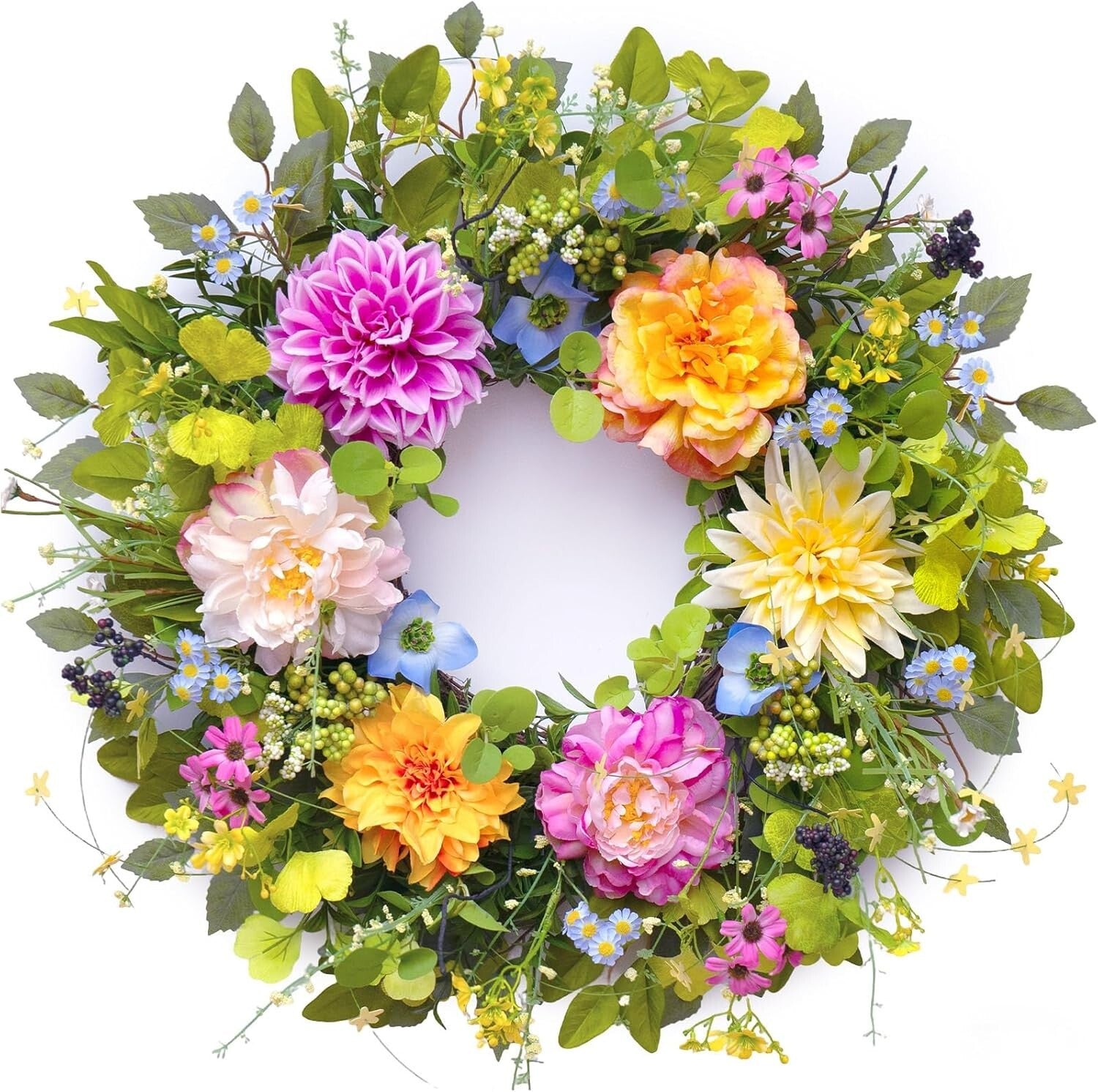 Durable Silk Spring Wreath with Peony & Dahlia - Perfect for Every Occasion