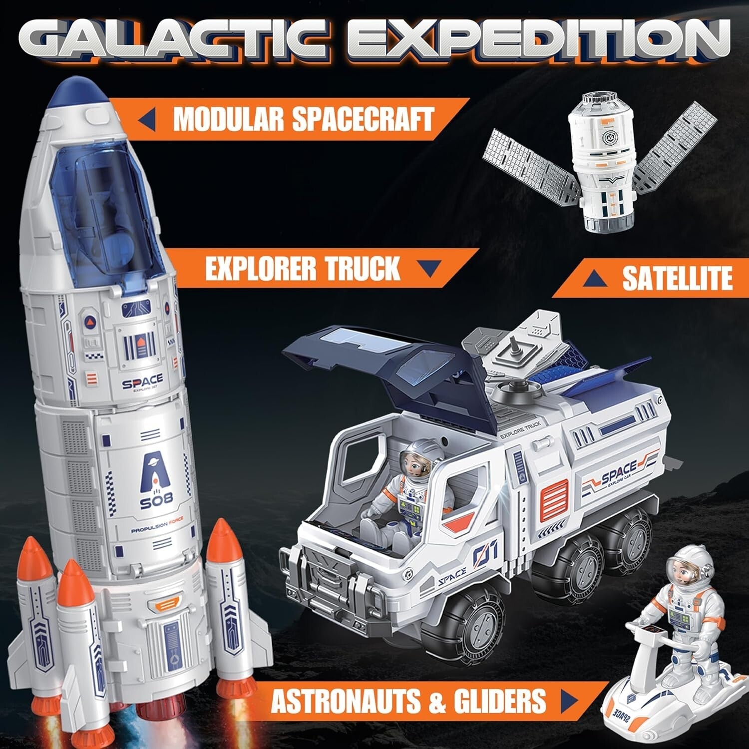 Durable Space Shuttle Toy for Kids - Rocket Playset with Lights & Sound Effects