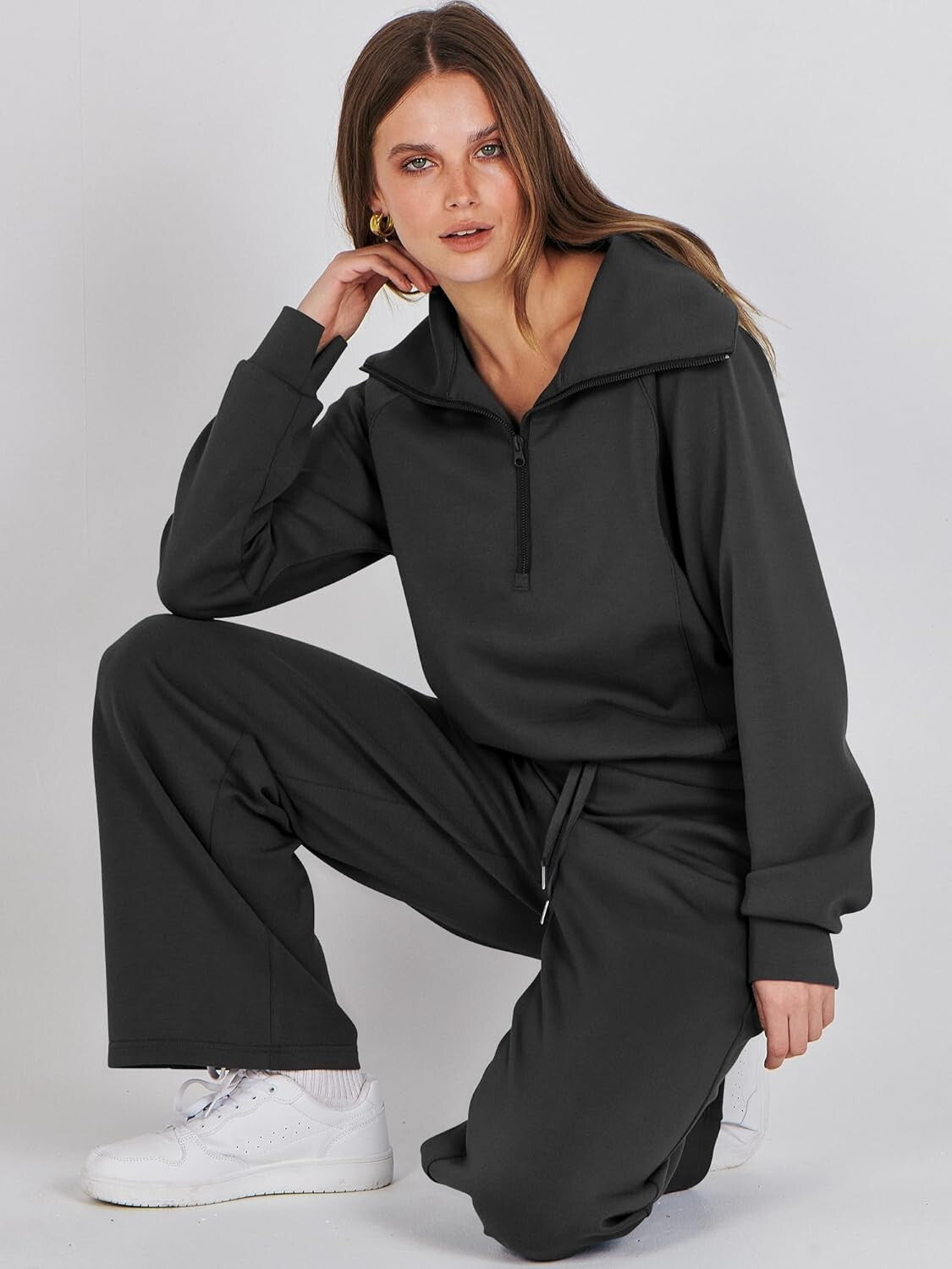 Fall Fashion Classic: Women's Half Zip Oversized Sweatshirt & Sweatpants Set