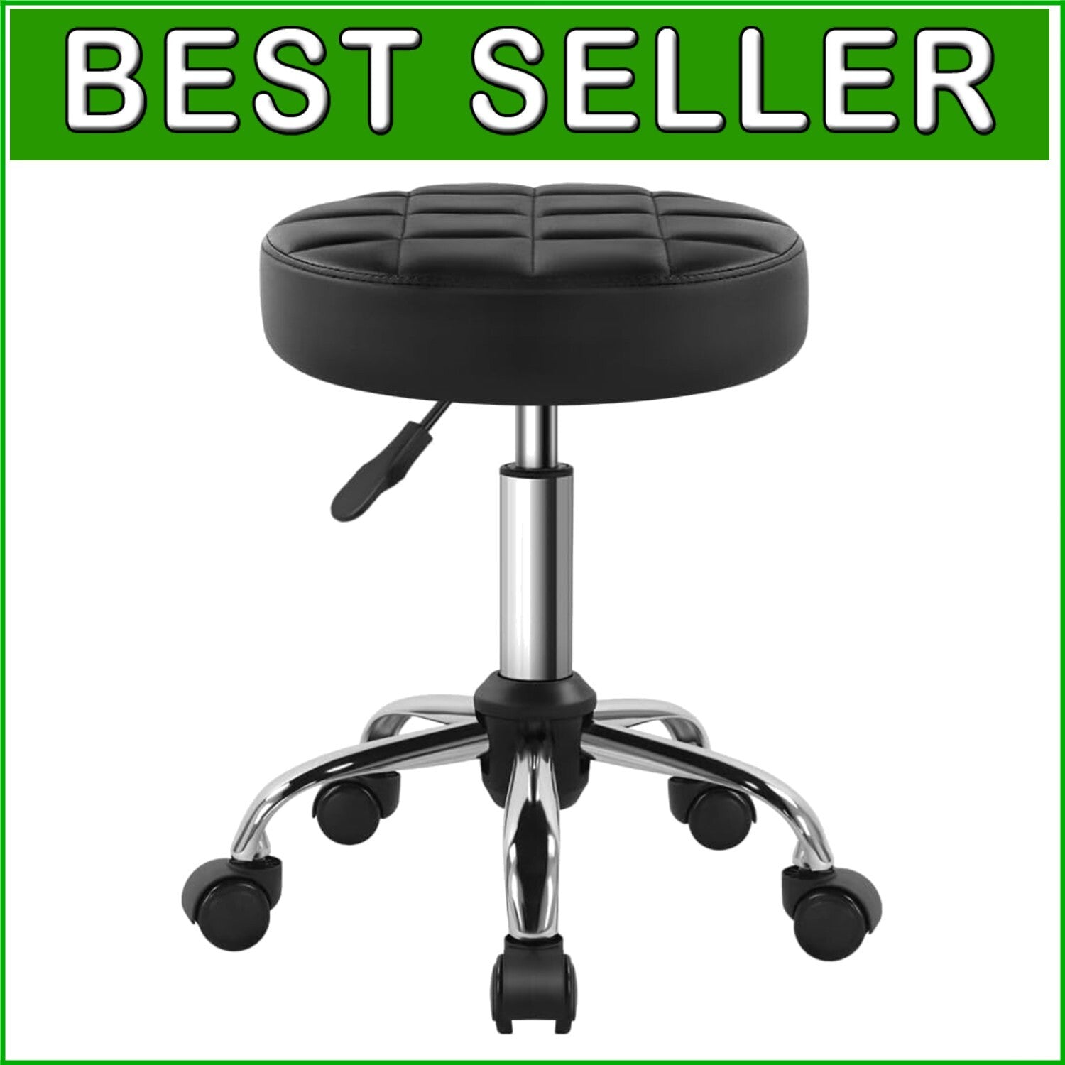 Compact Black Swivel Chair - 360-Degree Rolling Stool for Beauty & Relaxation