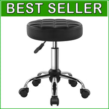 Load image into Gallery viewer, Compact Black Swivel Chair - 360-Degree Rolling Stool for Beauty &amp; Relaxation