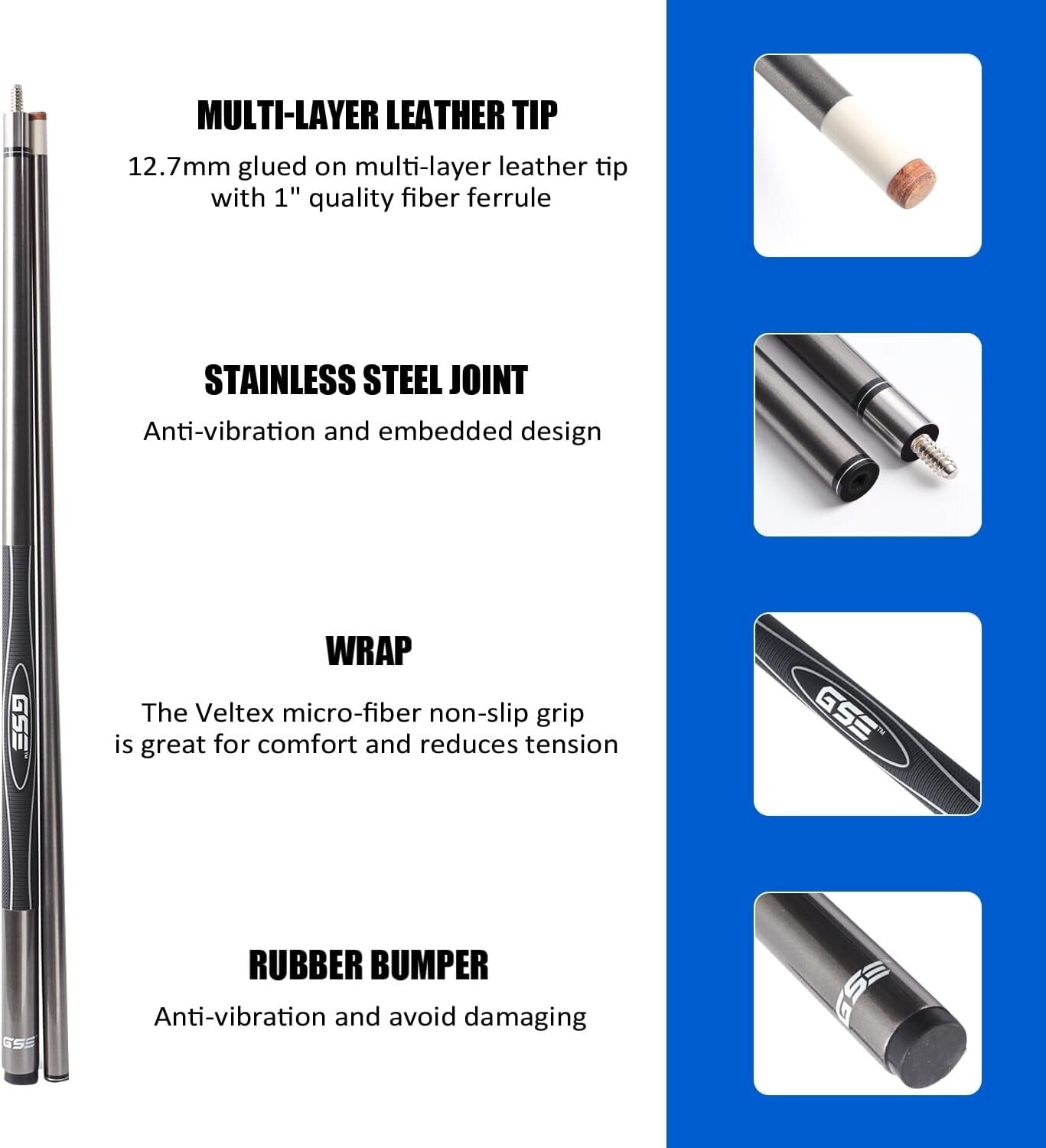 Stylish 58" Titanium and Fiberglass Billiards Cue - 12.7 mm Tip, Various Weights