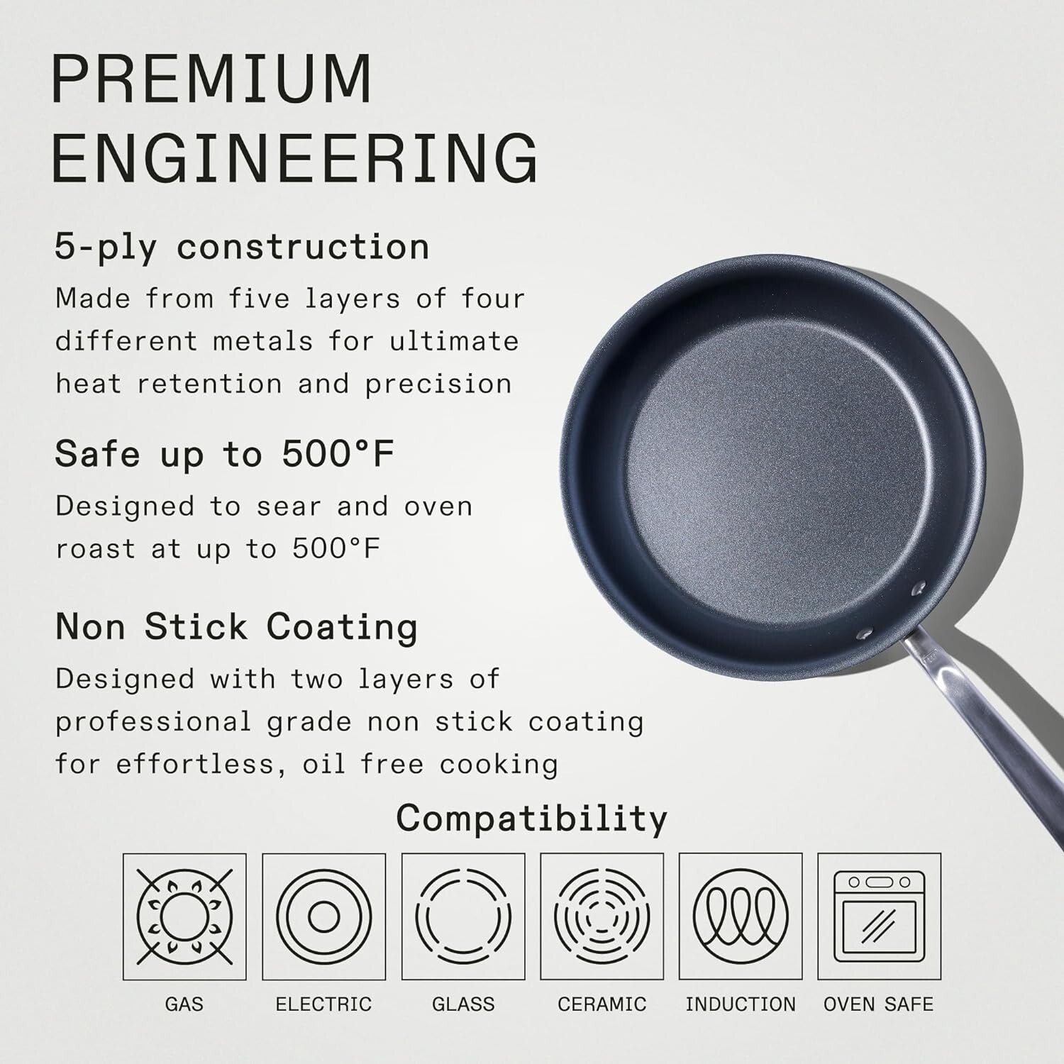 ProCoat 10" Non-Stick Frying Pan - 5-Ply Stainless Steel - Induction Compatible