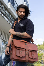 Load image into Gallery viewer, Premium Full Grain Leather Crossbody Bag - 18 Inch Laptop Shoulder Satchel