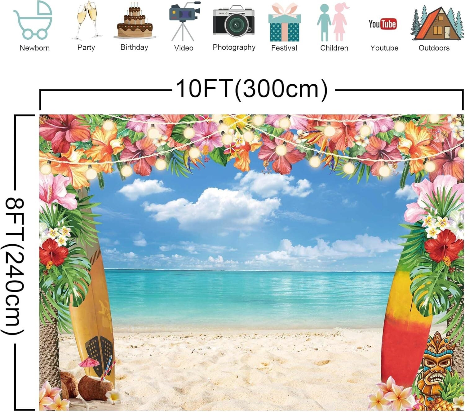10x8ft Tropical Palms Photography Background - Reusable for Luau Decorations