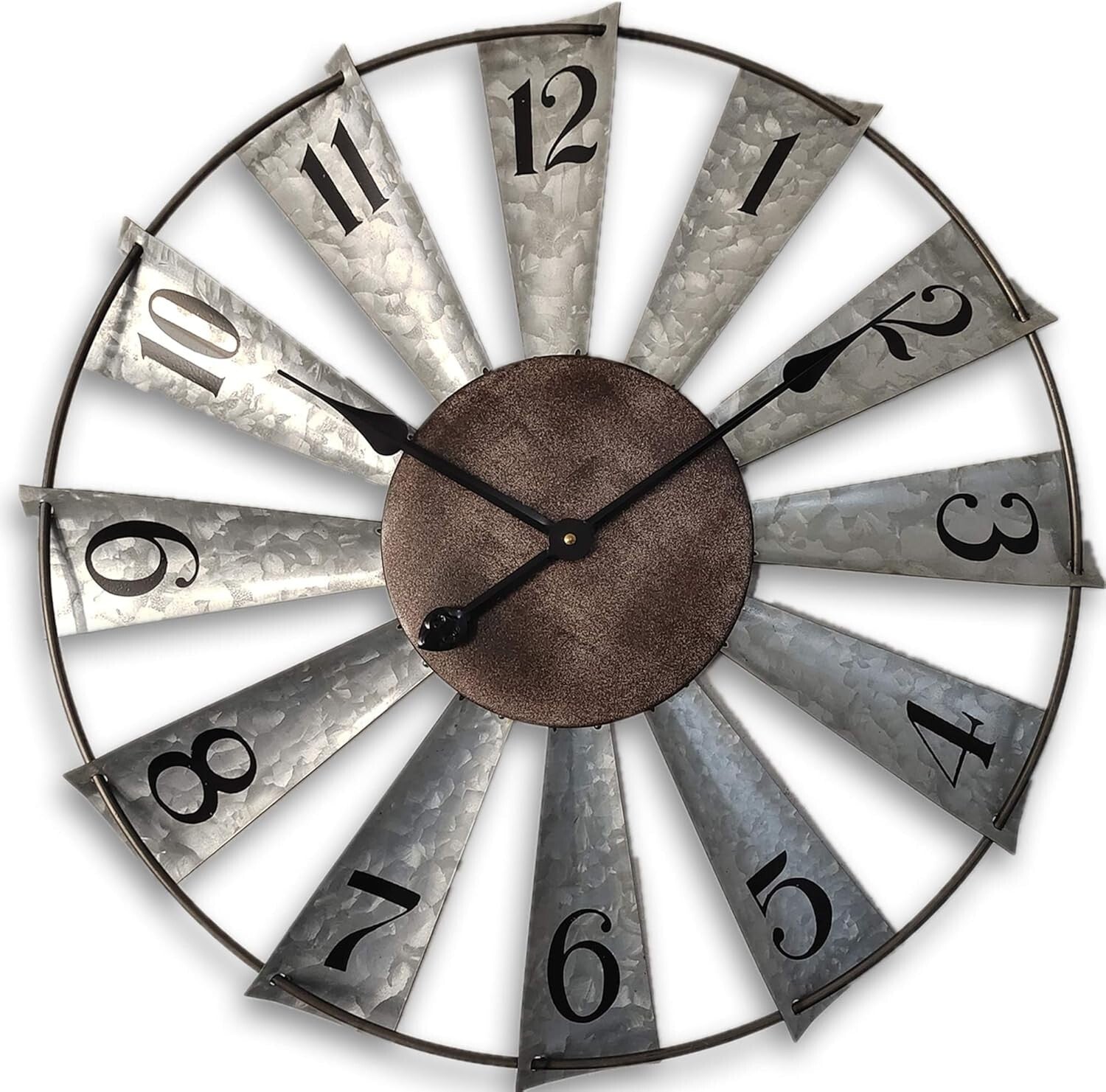 Charming 24-Inch Analog Wall Clock with Galvanized Metal Finish for Rustic Homes