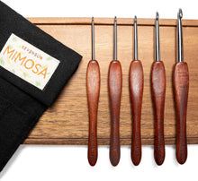 Load image into Gallery viewer, Ergonomic 5-Pack Crochet Hooks with Premium Stainless Steel &amp; Bloodwood Handles